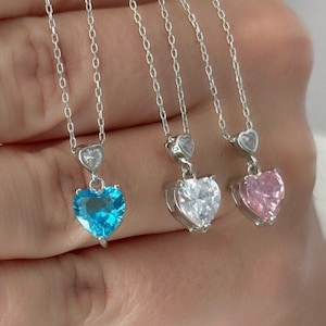 Dainty Heart Necklace, Diamond Princess Necklace, 14k Gold Rose Silver, CZ Necklace, Jewelry Gifts for Women, Gift for Her, 925 Sterling
