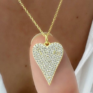 CZ Diamond Heart Pendant Necklace: 925 Sterling Silver, Gold Plated