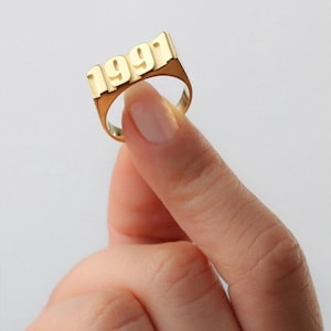 Custom Ring 14k Gold, Personalized Year Ring, Stackable Date Ring, Birth Year Ring, Anniversary Gift, Girlfriend Gift, Boyfriend Gift