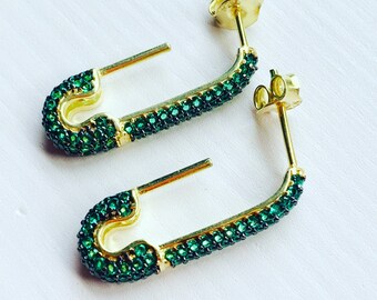 Gem Stone Safety Pin Earrings