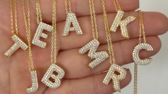 The Pave' Bubble Letter Pendant Necklace