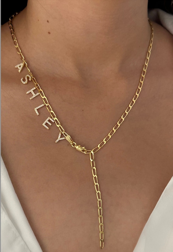 Personalized Lariat Name Necklace With Paperclip Chain Lariat