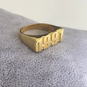 Gold Year Ring, Date Ring, Number Ring, Year Signet Ring, Stackable Year Ring, Custom Date Ring, Birthday Ring, Personalized Gift For Her image 5