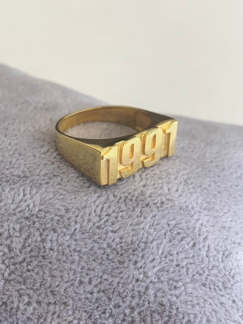 Gold Year Ring, Date Ring, Number Ring, Year Signet Ring, Stackable Year Ring, Custom Date Ring, Birthday Ring, Personalized Gift For Her image 5