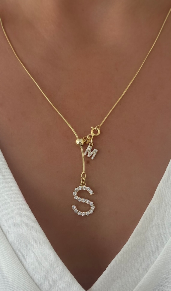 アクセサリー eL+1 stone long necklace Lariat Initial Necklace, Long Y Necklace Personalized, CZ