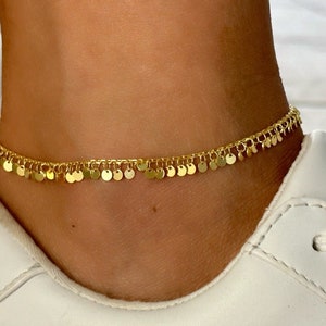 Gold Ankle Bracelet, Trendy Dangle Anklet, Mother's Day Gift, Girlfriend Gift, Summer Anklet, Beach Jewelry, Sterling Silver Chain anklet image 6