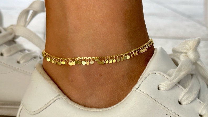 Gold Ankle Bracelet, Trendy Dangle Anklet, Mother's Day Gift, Girlfriend Gift, Summer Anklet, Beach Jewelry, Sterling Silver Chain anklet image 6