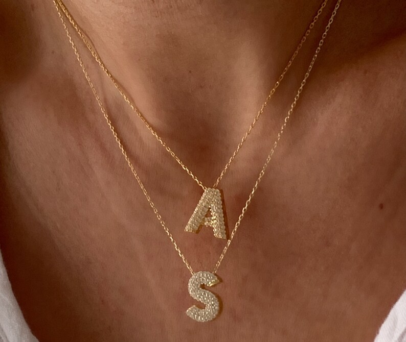 Personalized Bubble Letter Initial Necklace Custom Gold Iced Etsy