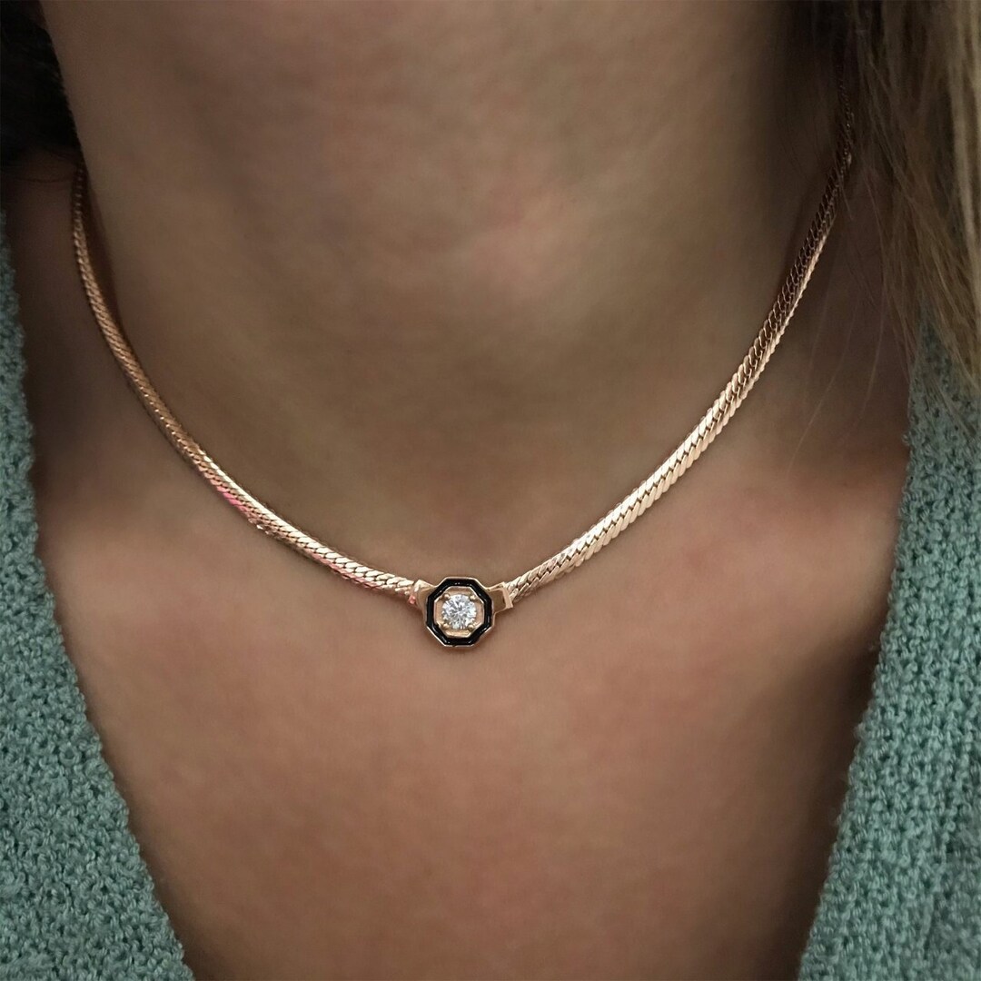 Herringbone Chain Necklace, Snake Necklace Choker, Omega Chain, Mirror