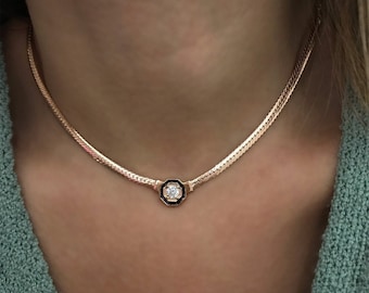 Gold Herringbone Chain Necklace: Sterling Silver Snake Choker