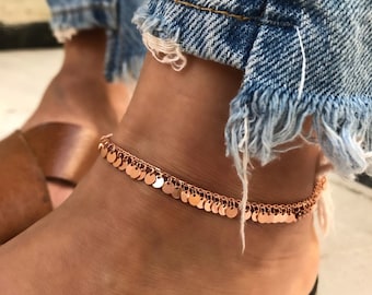 Gold Ankle Bracelet, Trendy Dangle Anklet, Mother's Day Gift, Girlfriend Gift, Summer Anklet, Beach Jewelry, Sterling Silver Chain anklet