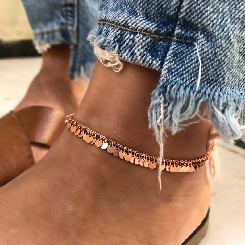 Gold Ankle Bracelet, Trendy Dangle Anklet, Mother's Day Gift, Girlfriend Gift, Summer Anklet, Beach Jewelry, Sterling Silver Chain anklet image 1