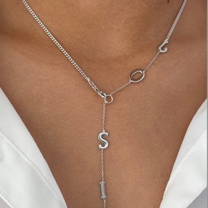 Dainty Name Necklace, Lariat Necklace, Drop Name Necklace, Long Y Necklace, Initial Necklace, Custom Letter Necklace, Personalize gift her