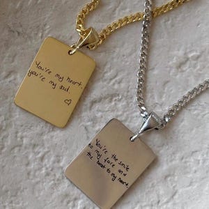 Custom Handwriting Necklace 14k Gold Actual Handwriting Engraved Pendant Signature Necklace Personalized Memorial Gift, Keepsake Jewelry