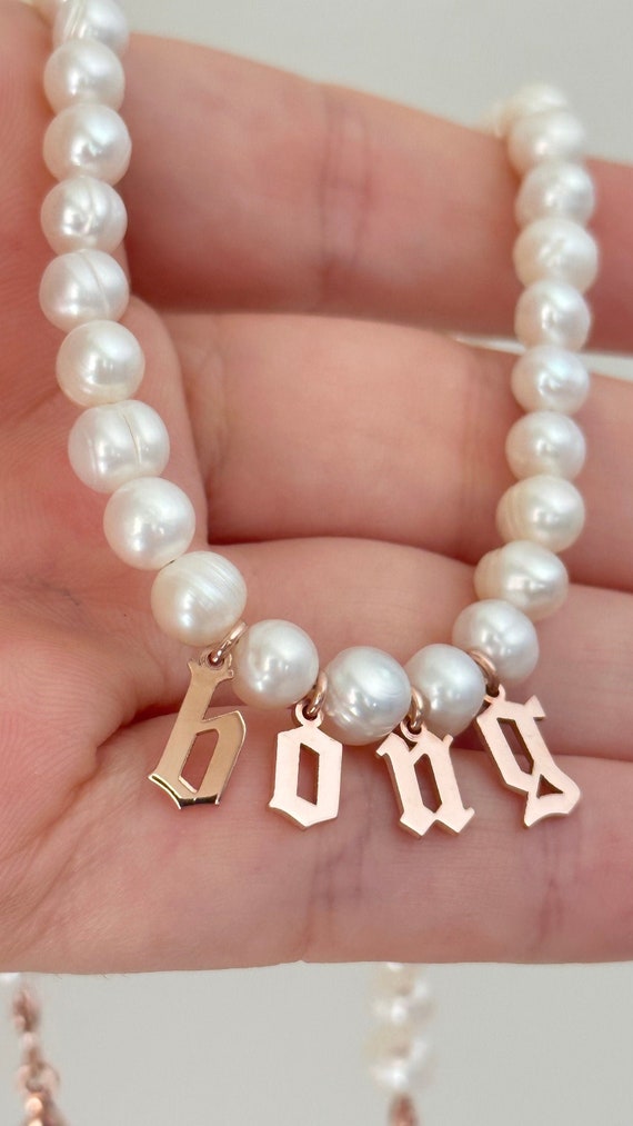 Custom Personalised Tiny Gold Plated Women Diamond Pearl Letter