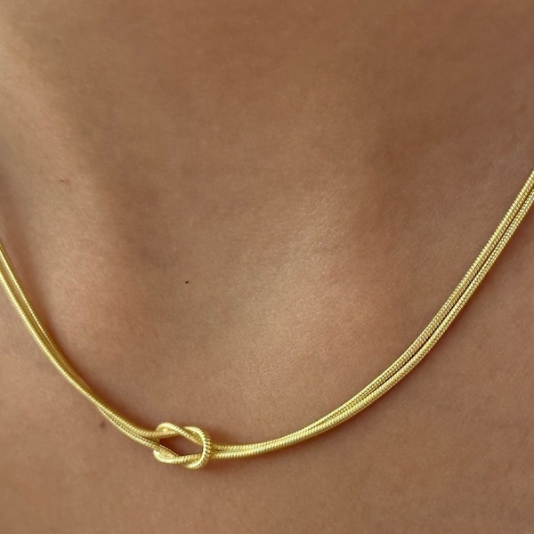 Liebesknoten Halskette, Doppel Kette Knoten Halskette, Knoten Choker, Jeden Tag Minimalist Halskette, endloser Knoten, Weihnachtsgeschenk für sie, Braut Geschenk