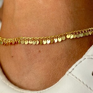 Gold Ankle Bracelet, Trendy Dangle Anklet, Mother's Day Gift, Girlfriend Gift, Summer Anklet, Beach Jewelry, Sterling Silver Chain anklet image 3