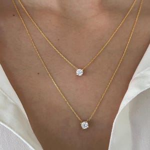 Dainty CZ Diamond Necklace Set: 14k Gold Plated Sterling Silver Layered Necklaces