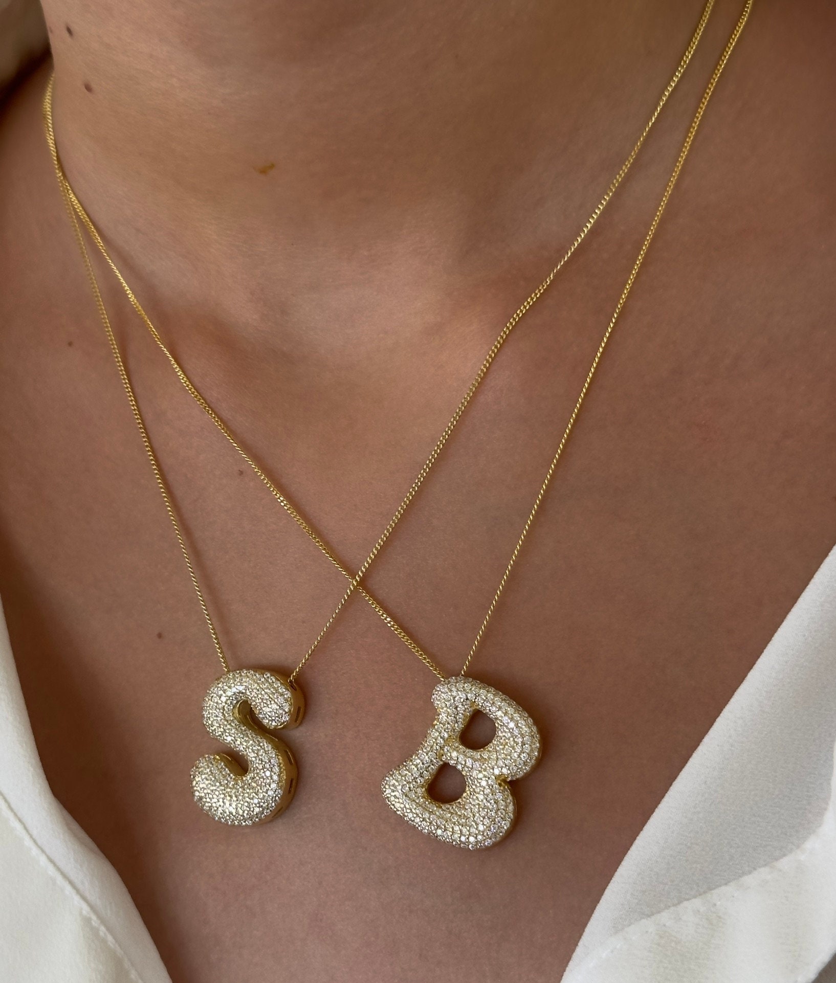 925 Sterling Silver Bubble Letter Necklace Jumbo Big