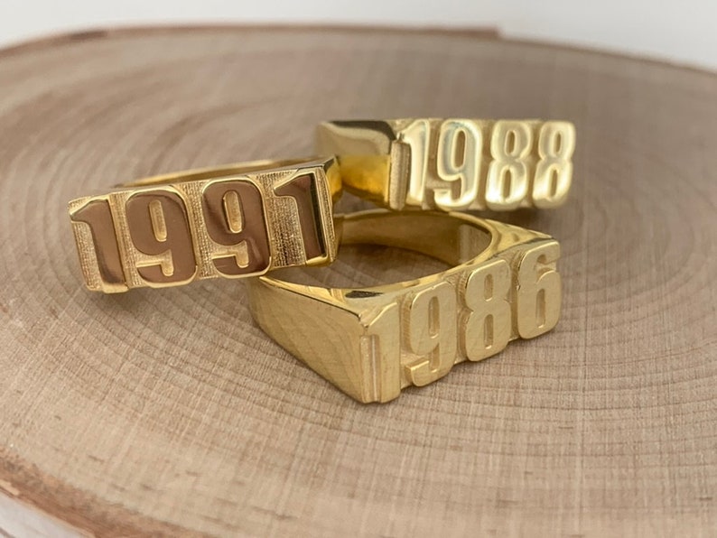 Gold Year Ring, Date Ring, Number Ring, Year Signet Ring, Stackable Year Ring, Custom Date Ring, Birthday Ring, Personalized Gift For Her image 2