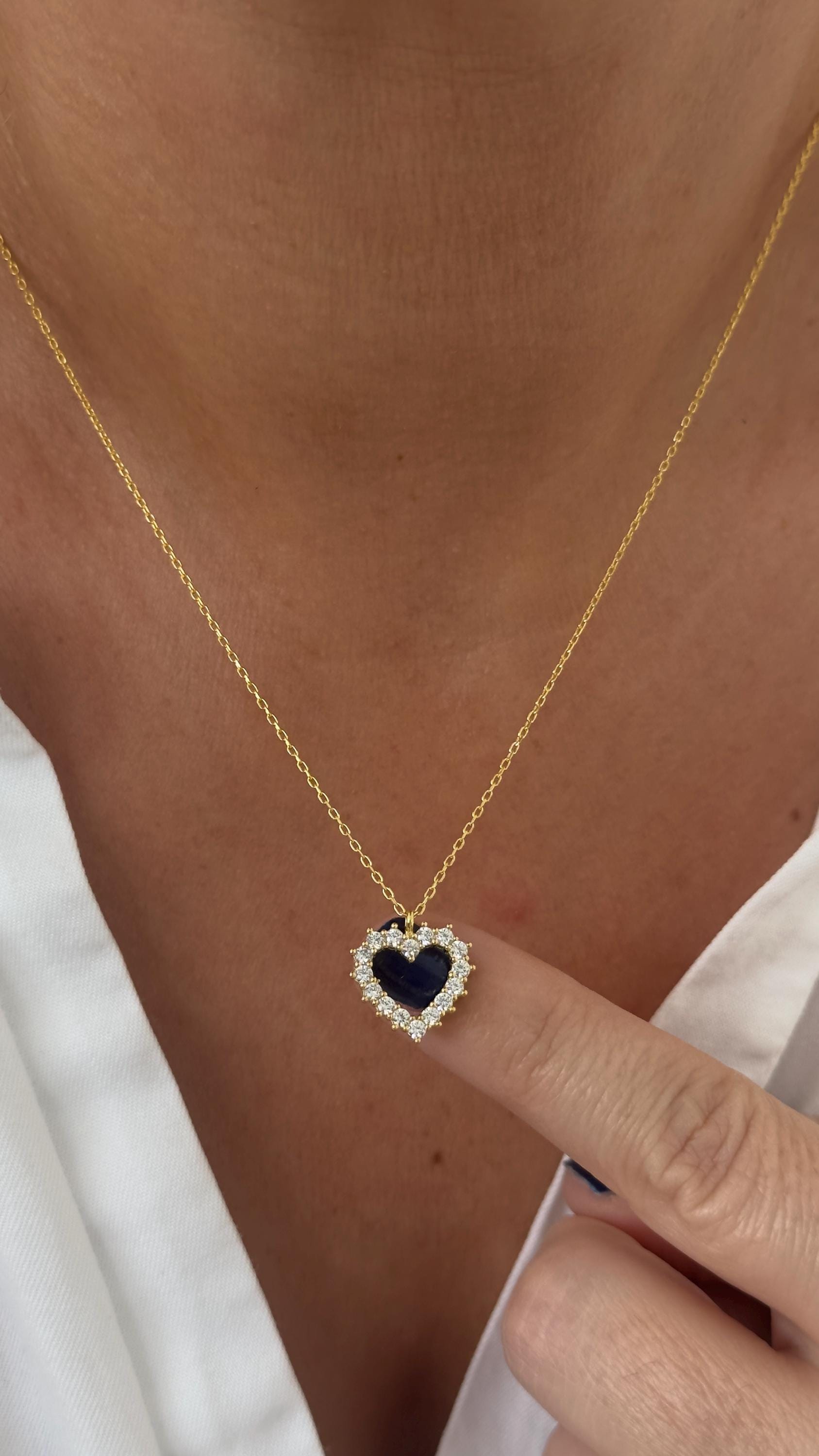Collier Vintage En Argent 925 Avec Pendentif Double Cœur CZ - Longueur 18,25 Pouces - Italie
