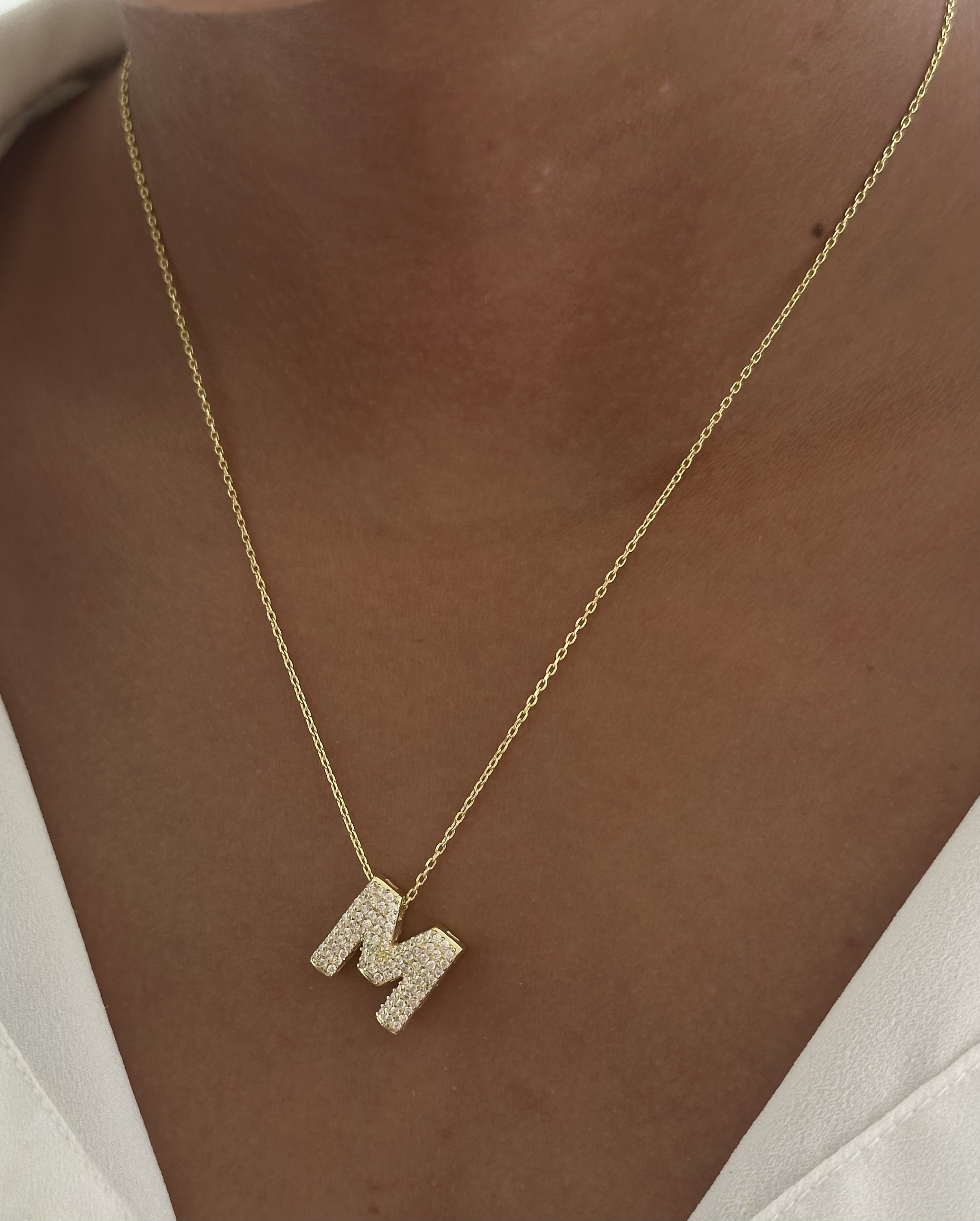 Pave Bubble Pendant Diamond Initial Necklace Balloon Letter