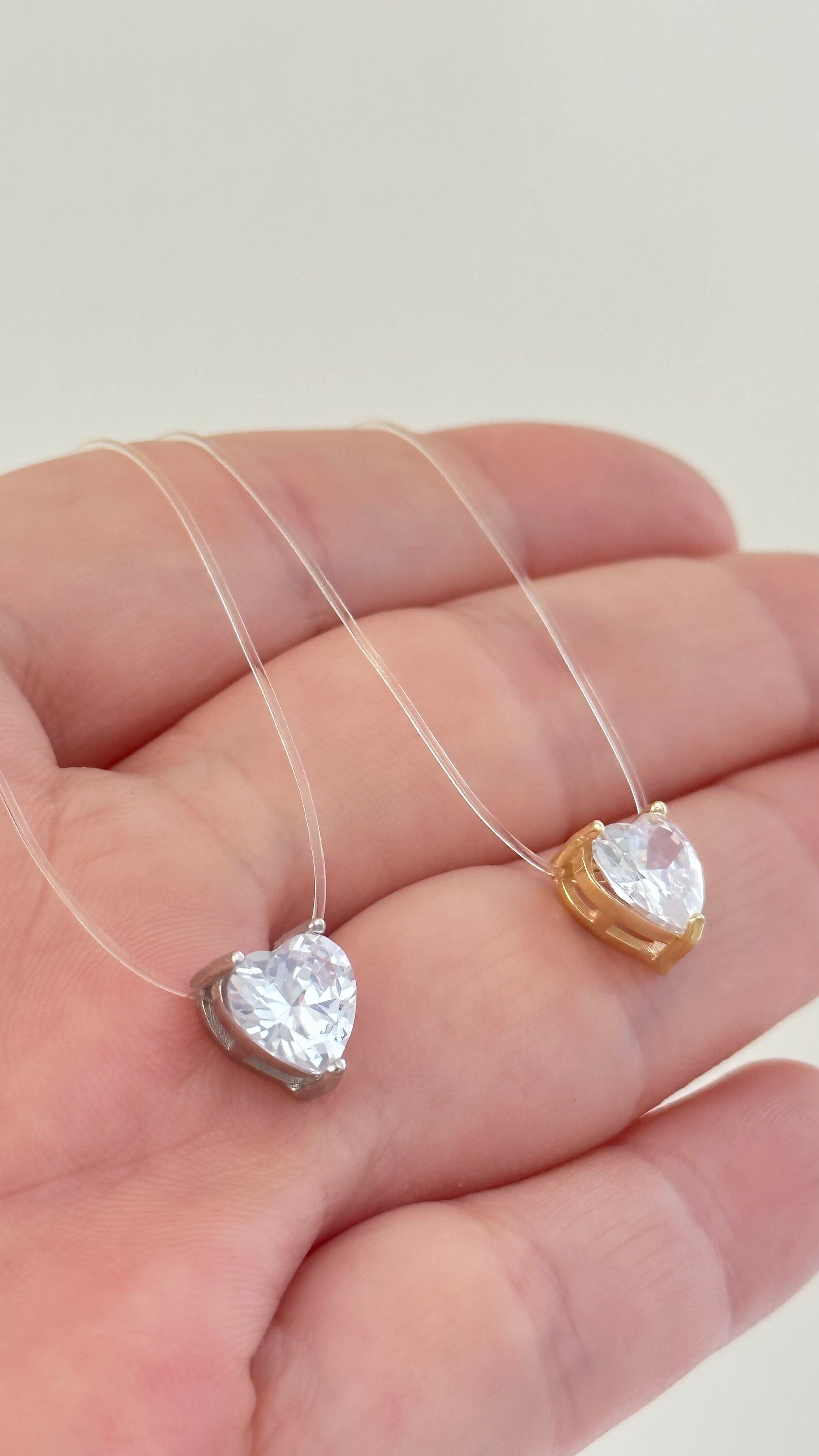 Princess diamond necklace invisible necklace with crystal etsy