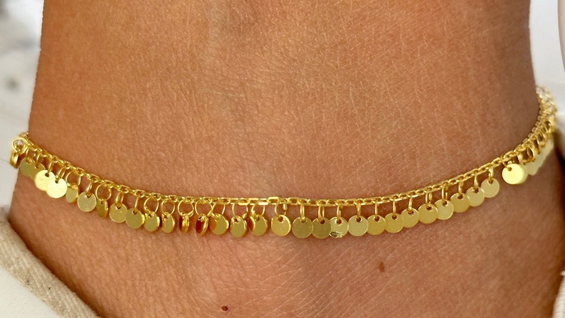 Gold Ankle Bracelet, Trendy Dangle Anklet, Mother's Day Gift, Girlfriend Gift, Summer Anklet, Beach Jewelry, Sterling Silver Chain anklet image 5