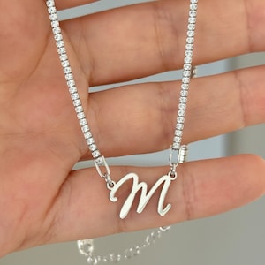 Dainty Tennis  Necklace, Custom Initial Necklace, CZ Diamond Chain, Personalized Jewelry, Gift for her, Gifts for Women, 925 Sterling Silver