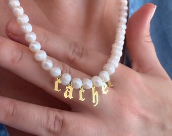 parel naam ketting gepersonaliseerde parel ketting choker aangepaste naam ketting, natuurlijke zoetwater parel sieraden, gepersonaliseerde verjaardagscadeau