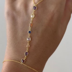 14k Gold Hand Chain, Diamond Hand Chain, Dainty Hand Chain, Crystal Ring Bracelet, Finger Bracelet, Gift for Her, 925 Sterling Silver, Gift