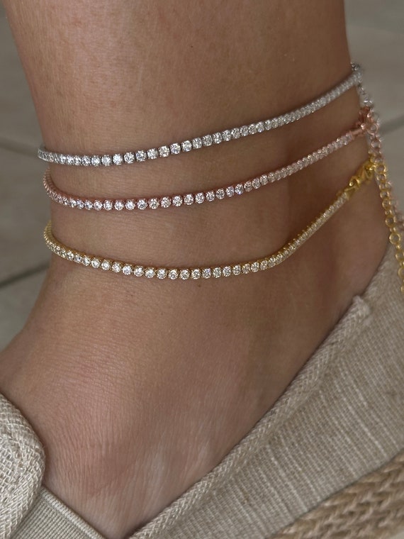 Tennis Ankle Bracelet Tennis Chain Anklet Cubic Zirconia Anklets CZ Anklets Crystal Sparkle Anklet 925 Sterling Silver Anklets Gift Etsy Israel