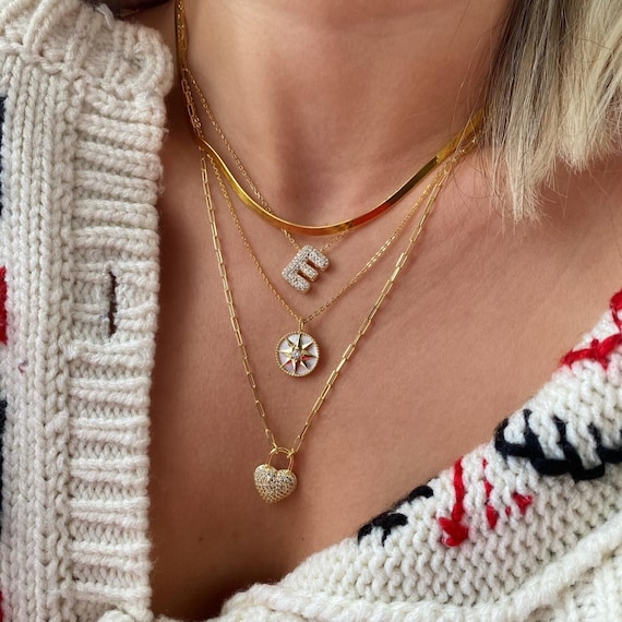 Pave Bubble Pendant Diamond Initial Necklace Balloon Letter
