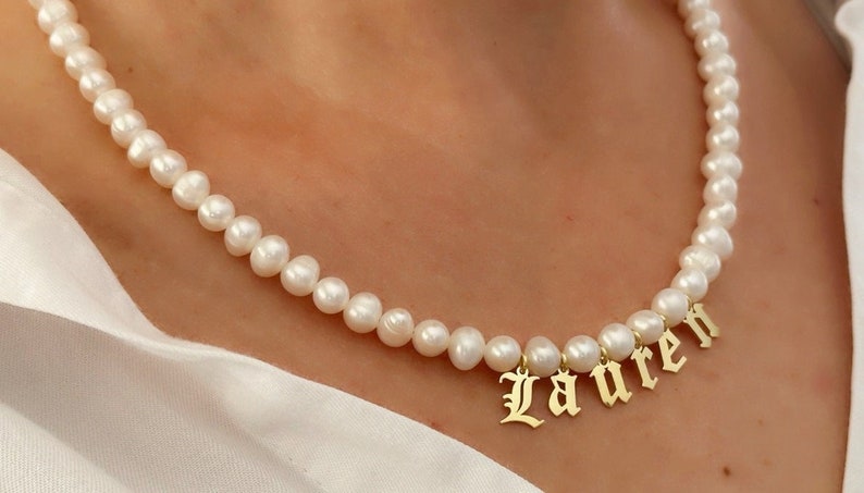 Pearl Name Necklace, Personalized Initial Letter Pearl Necklace, Custom Name Necklace, Mom Gift, Mother's day Gift, Dainty Birthday Gift image 4