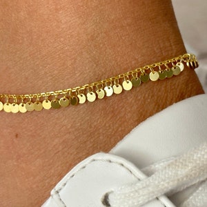 Gold Ankle Bracelet, Trendy Dangle Anklet, Mother's Day Gift, Girlfriend Gift, Summer Anklet, Beach Jewelry, Sterling Silver Chain anklet image 4