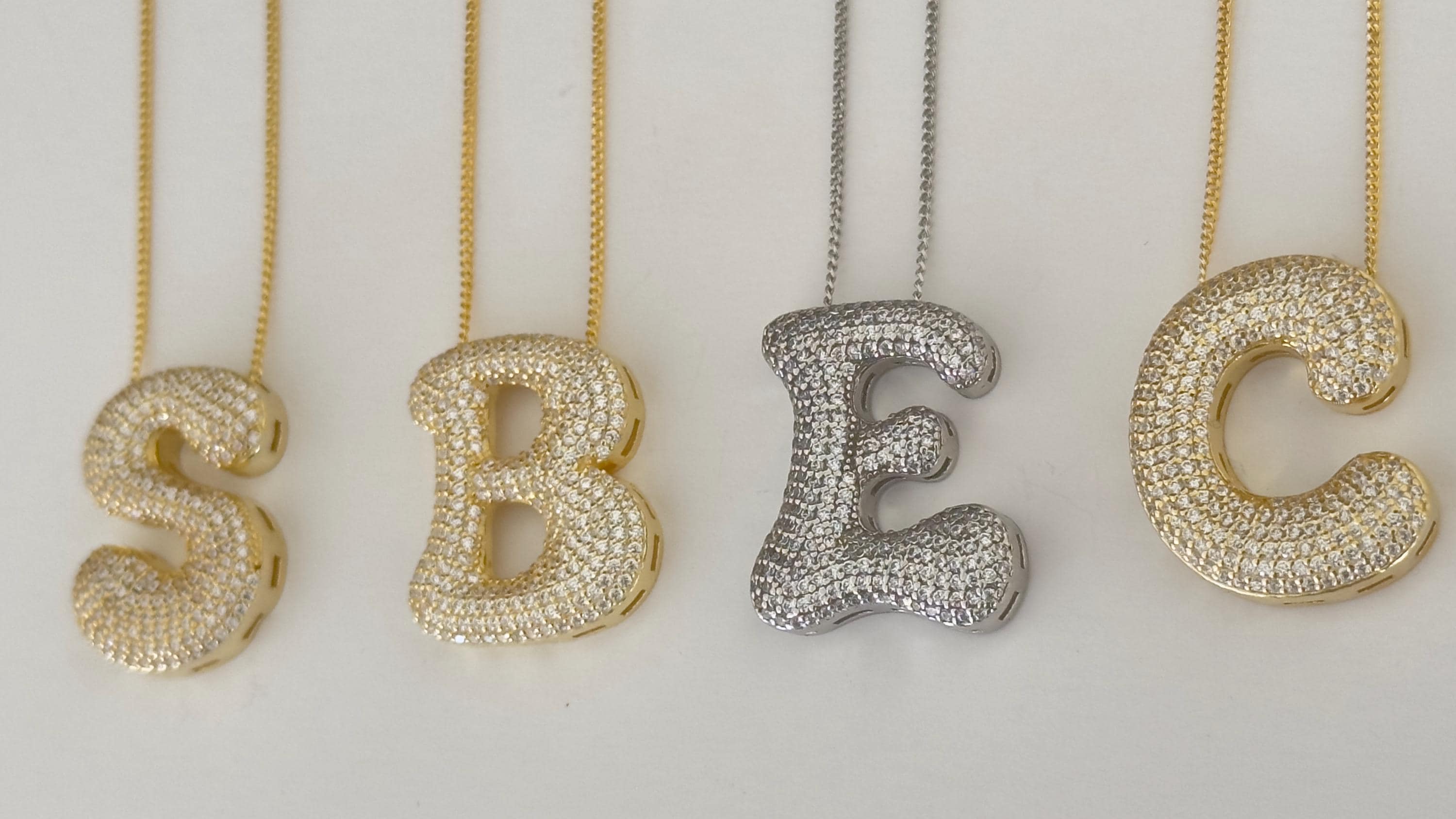 Bubble Letter Necklace, Jumbo Large CZ Diamond Initial