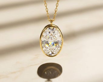 Oval Diamond Necklace Gold, Teardrop Pear CZ Pendant Dainty Minimalist Bridal Gift