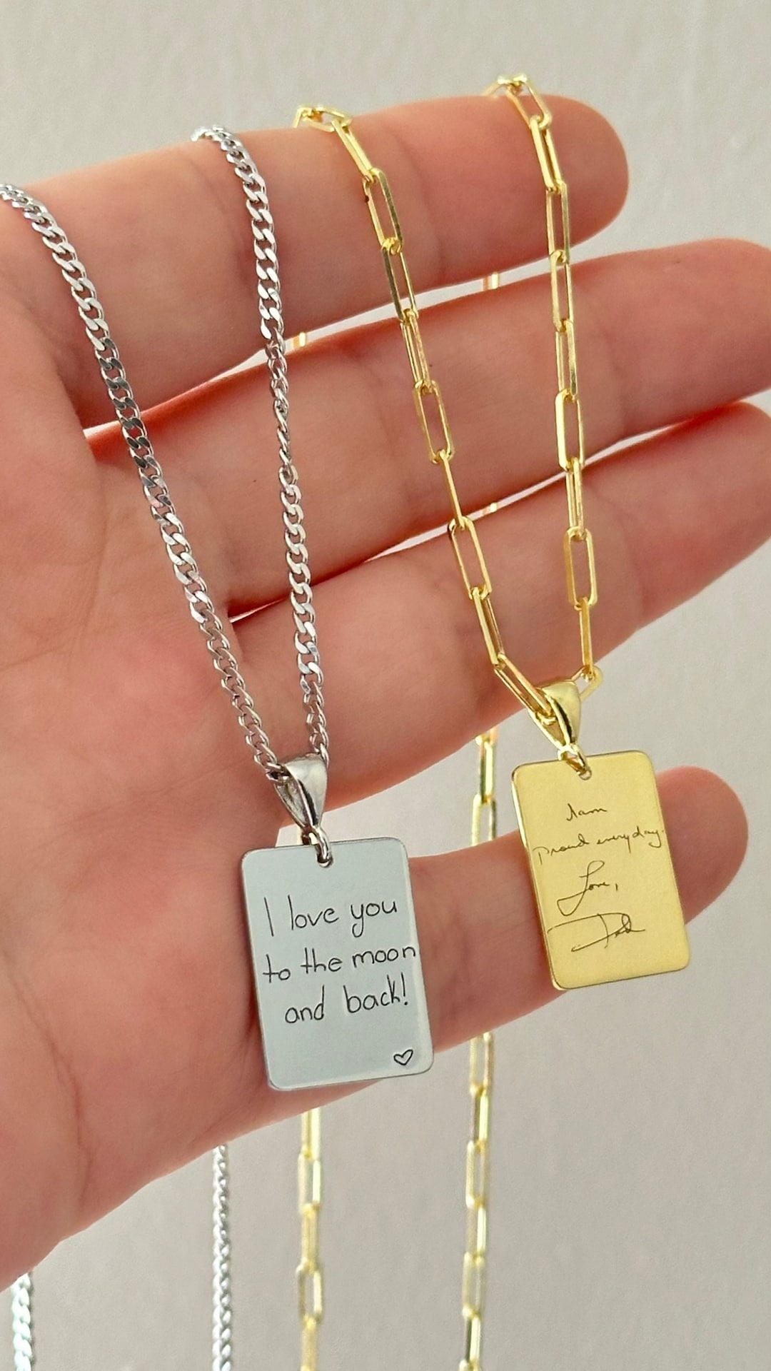 Custom Handwriting Necklace: Engraved Pendant Signature Message ...