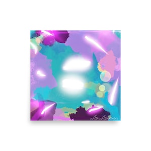 May include: Abstract digital art with a purple, blue, and green color scheme. The artwork features white streaks of light and a signature at the bottom that reads "Art Acoaxian".