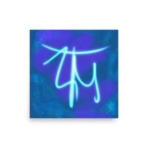 May include: An abstract background in shades of blue and purple with a neon blue outline of the word "Try" in a handwritten style.
