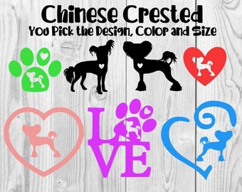 I Heart My Chinese Crested Powderpuff Dog Vinyl Decal Sticker Love Car Laptop