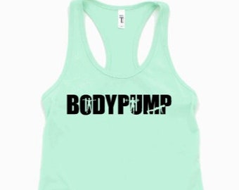 BODY PUMP TANK Top / Body Pump Camiseta sin mangas Racerback para mujer / Elección de colores / Les Mills Bodypump Palabras y ejercicios