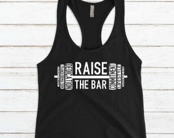 RAISE THE BAR / Weight Lifting Shirt / Body Pump Shirt / Womens Racerback Tank Top