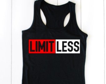 LIMITLESS -- Black Racerback Tank, Womens Workout Shirt, Gym Tank