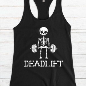 DEADLIFT SKELETON TANK / grappig trainingsshirt / fitnesshumor / zwarte racerback-tanktop of spiertank dames
