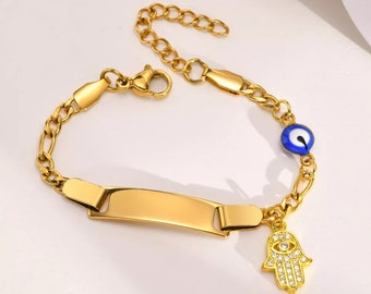 Baby & Kleinkind 18K Gold-Filled Evil Eye, Hamsa Hand verstellbar Armband