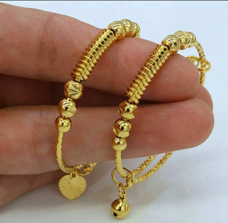 Set of 2 Baby Bangles 24k Gold Plated Baby Bangles Toddler Etsy
