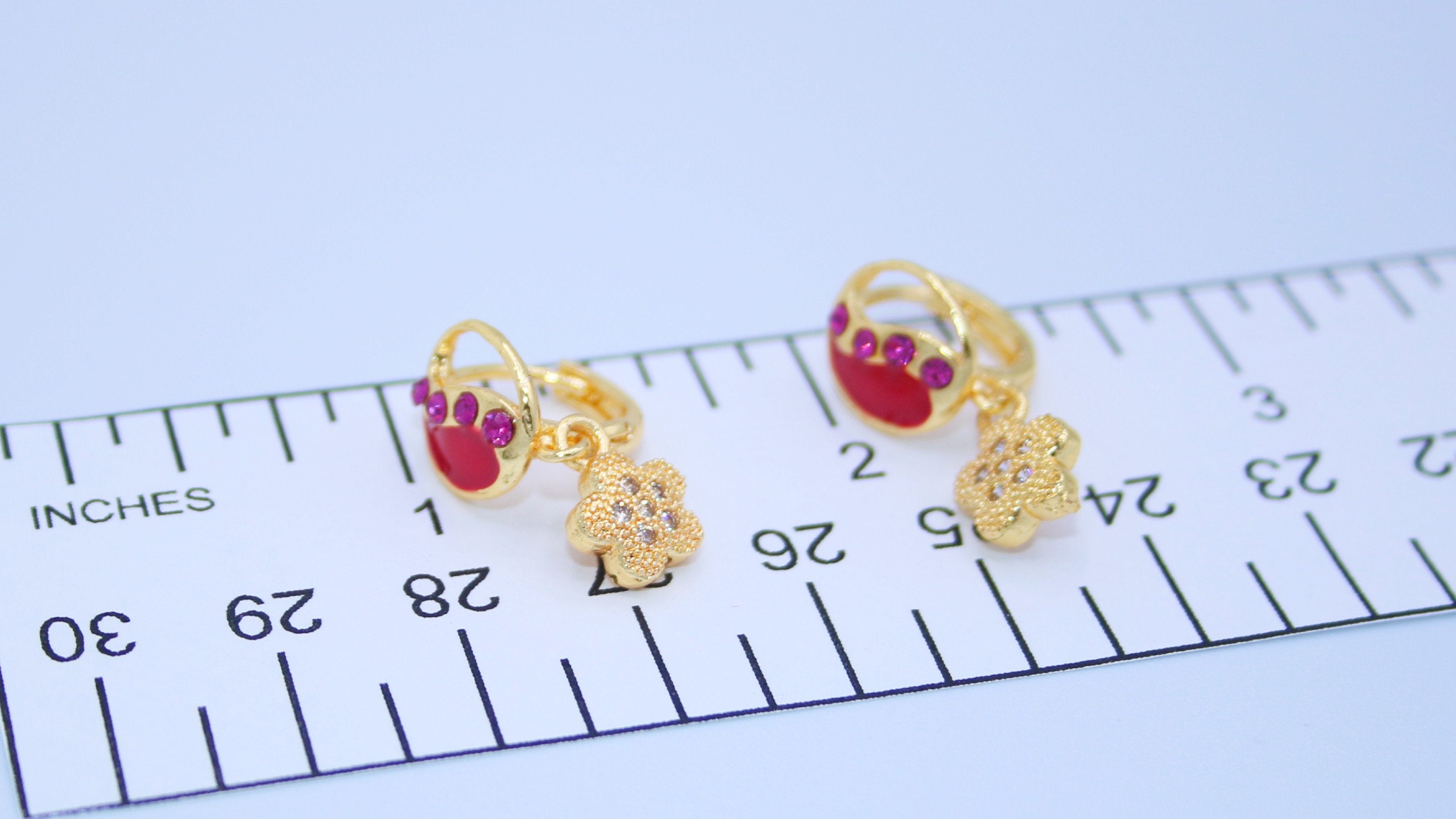 Little Girls Earrings 24k Gold Plated Kids Dangle Heart Etsy