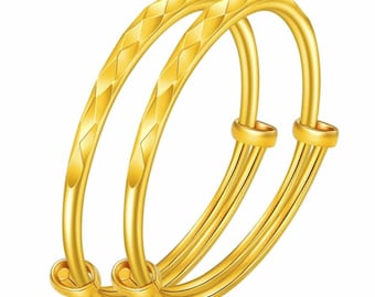 2pcs Lovely High Quality 24k Gold plated Baby Bangle Adjustable Child Bracelet 
