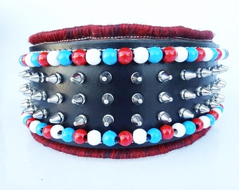 Spiky Genuine Buffalo Leather Felt Padded Dog Collar S/M/L/XL